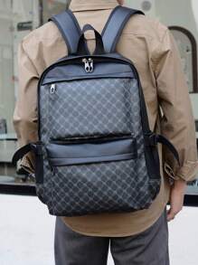 Color Block PU Leather Backpack, Casual Travel Bag, Student Schoolbag, 15.6-Inch Laptop Backpack, Black School Backpack Students Book Bag Cartoon Print Camouflage Fashion Leisure Print Backpack Black Bag Hiking Multi-Functional Outdoor Back To School Beach Valentine Gifts Vintage Laptop Case The Sporty Life Vacation Gift Bag Pack Backpacks Travel Must Haves Large Bag Spring Vintage Bags School Supplies Laptop Bag Office Bag - Black - View 9