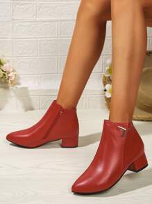 Red Pointed Toe Women's Chelsea Boots, Fall/Winter 2024 New Arrival, Mom Ankle Boots, Flat  Boots