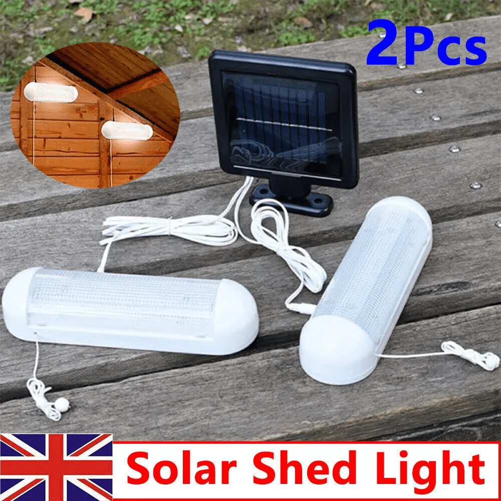 2x Solar Powered Shed Lights LED Light Rechargeable Garage Indoor Garden Outdoor - black+white - View 1