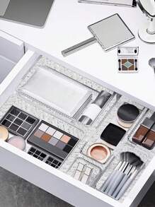1pc Clear Drawer Organizer With Dividers For Cosmetic Storage, Dressing Table, Skin Care Product Classification, Perfume Organizer, Lipstick Holder, Eyebrow Pencil Storage Box,For Holiday Beach, Bathroom Collection, Bedroom Collection, Large Capacity - Crystal Pattern Transparent - View 7
