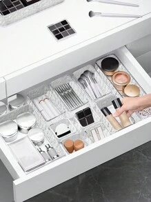 1pc Clear Drawer Organizer With Dividers For Cosmetic Storage, Dressing Table, Skin Care Product Classification, Perfume Organizer, Lipstick Holder, Eyebrow Pencil Storage Box,For Holiday Beach, Bathroom Collection, Bedroom Collection, Large Capacity - Crystal Pattern Transparent - View 8