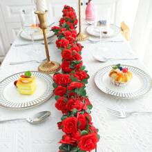 1 vòng hoa nhân tạo, dây leo hoa hồng, hoa lụa giả và lá, vòng hoa hồng treo trang trí phòng, phông nền tường, phông nền tiệc cưới, ngày lễ tình nhân, quà tặng - Đỏ - Xem 2