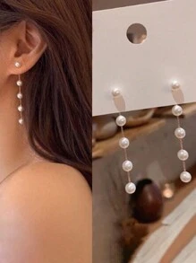 Faux Pearl Decorated Earring Jacket - Gold - View 1