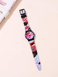 Reloj de cuarzo deportivo de moda y sencillo con diseño de camuflaje para estudiantes - Rojo - Ver 2
