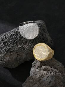 1pc Men Hip Hop Iced Out 14K Gold Plated Platinum Ring Rhinestone AAAAA CZ Paved Ring High Quality Rapper Jewelry - Round - View 1