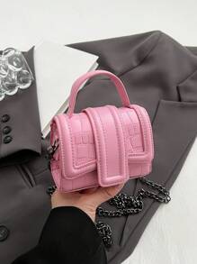 Bolso de mano cruzado mini de alta calidad para mujer con cadena de metal versátil y diseño inusual de lujo ligero al estilo coreano de moda - Rosa - Ver 4
