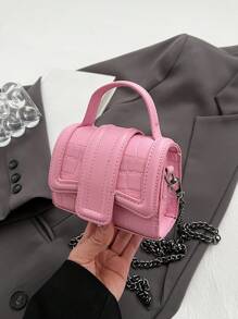 Bolso de mano cruzado mini de alta calidad para mujer con cadena de metal versátil y diseño inusual de lujo ligero al estilo coreano de moda - Rosa - Ver 5
