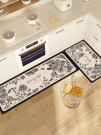 One Floral Patterned Kitchen Mat Made Of Diatomaceous Earth, Kitchen Rug With Light Luxury Style, Cushioning, Anti-Fatigue, Water Absorbent, Quick Drying, And Anti-Slip Properties, Simple Diatomaceous Earth Soft Rubber Mat Suitable For Kitchen, Bathroom, Entrance, Laundry Room, Etc.