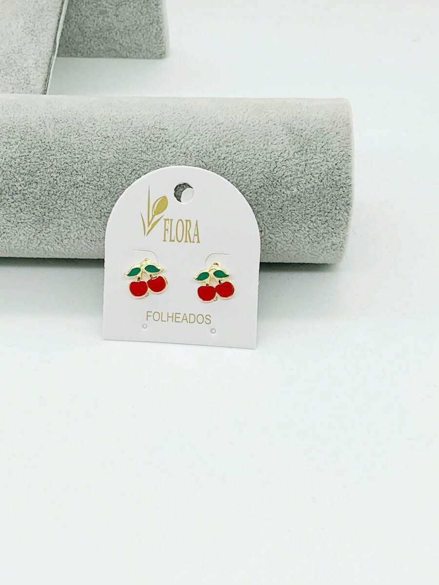 Cherry Decoration Children's Veneer Earring - Vàng - Xem 1