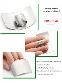 1pc Stainless Steel Finger Guard, Kitchen Hand Protection Tool For Cutting, Peeling Beans And Shells - Silver - View 2