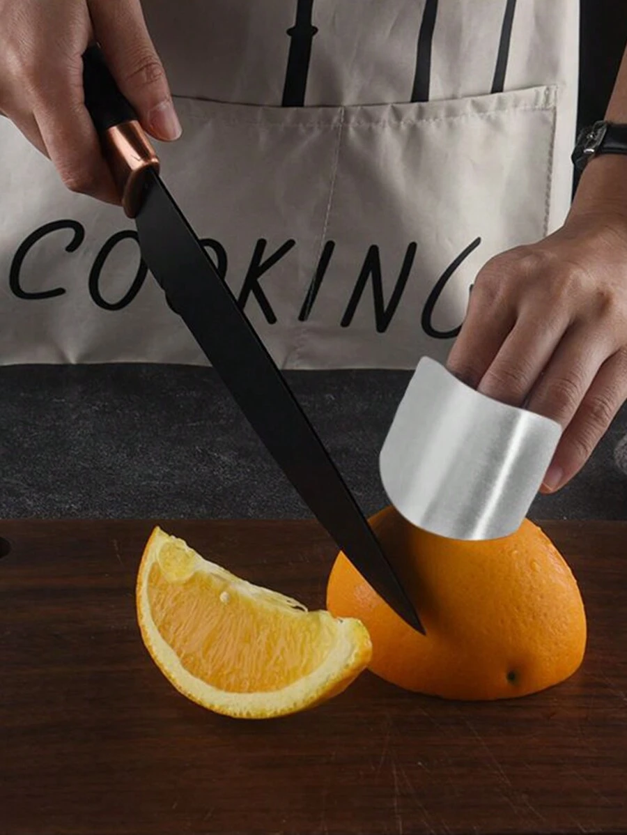 1pc Stainless Steel Finger Guard, Kitchen Hand Protection Tool For Cutting, Peeling Beans And Shells - Silver - View 1