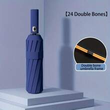 24-Bone Automatic Umbrella, Wind-Resistant, Men's Essential Business Accessory, Dual-Purpose Anti-UV Canopy For Sun And Rain Protection For School, Office, Household, Travel, Back To School Supplies Summer Cooling,Beach,Travel