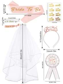 17pcs/Set Bridal Shower Hen Party Bride To Be Decorations Decorative Bracelet Set, Wedding Party Accessories Women With Bride To Be Sash, Bride And Team Bridesmaids Bracelets, Tiara, Veil And Tattoos - Pink - View 2
