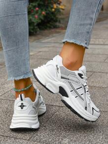 2025 Autumn Fashionable Black & Brown Lace-Up Women's Chunky Sneakers, Versatile Style