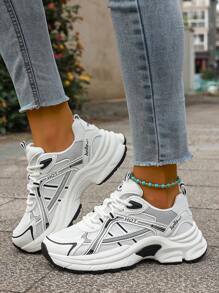 2025 Autumn Fashionable Black & Brown Lace-Up Women's Chunky Sneakers, Versatile Style