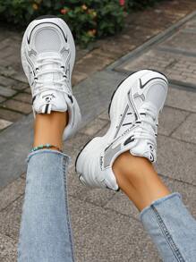 2025 Autumn Fashionable Black & Brown Lace-Up Women's Chunky Sneakers, Versatile Style