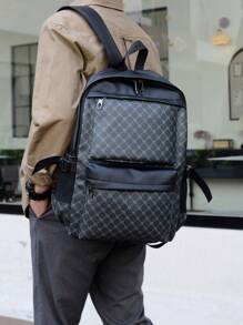 Color Block PU Leather Backpack, Casual Travel Bag, Student Schoolbag, 15.6-Inch Laptop Backpack, Black School Backpack Students Book Bag Cartoon Print Camouflage Fashion Leisure Print Backpack Black Bag Hiking Multi-Functional Outdoor Back To School Beach Valentine Gifts Vintage Laptop Case The Sporty Life Vacation Gift Bag Pack Backpacks Travel Must Haves Large Bag Spring Vintage Bags School Supplies Laptop Bag Office Bag - Black - View 10