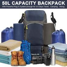 50L Hiking Backpack Men/Women Camping Backpack With Rain Cover Outdoor Travel Bag 50L Military Tactical Army Backpack Rucksack Hiking Camping Trekking Outdoor Bag - 藏蓝色 - 查看 3