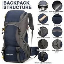 50L Hiking Backpack Men/Women Camping Backpack With Rain Cover Outdoor Travel Bag 50L Military Tactical Army Backpack Rucksack Hiking Camping Trekking Outdoor Bag - 藏蓝色 - 查看 1