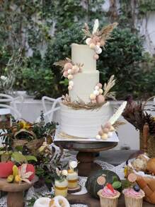 50 件波西米亚风格蛋糕装饰迷你球蛋糕装饰，适合波西米亚风格家庭婚礼母亲节洗礼生日派对优雅浪漫蛋糕装饰（白色卡其色浅棕色），圣诞节 - 卡其棕 - 查看 3