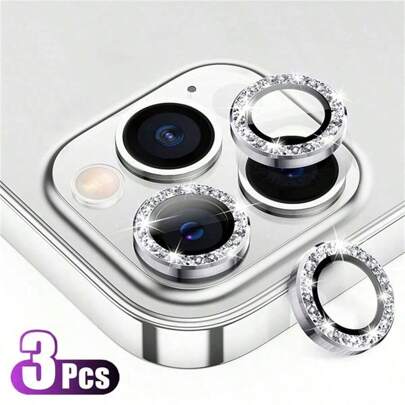 3Pcs Rhinestone Bling Protective Lens Compatible With Iphone 11 12 13 Mini 11 14 15 Plus 16 Pro Max Glitter Camera Glass Decorative Protector