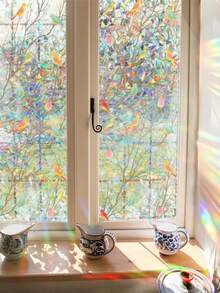 1pc Sunshine Colorful Static Electricity Glass Stickers With Branches And Birds, Window Stickers With Home Decoration Stickers, Can Be Freely Cut,No Damage To Glass, Can Be Reused Vinyl Decal,For Bedroom Decor,Room Decor Items,For Halloween Decor,Fall Decor,Classroom Decorations,Removable Sticker - Multicolor - View 3