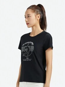 TECTOP 女性T恤 快乾短袖圓領 運動短袖 干爽運動性能排汗 跑步上衣 健身運動服 - 黑色 - 查看 3