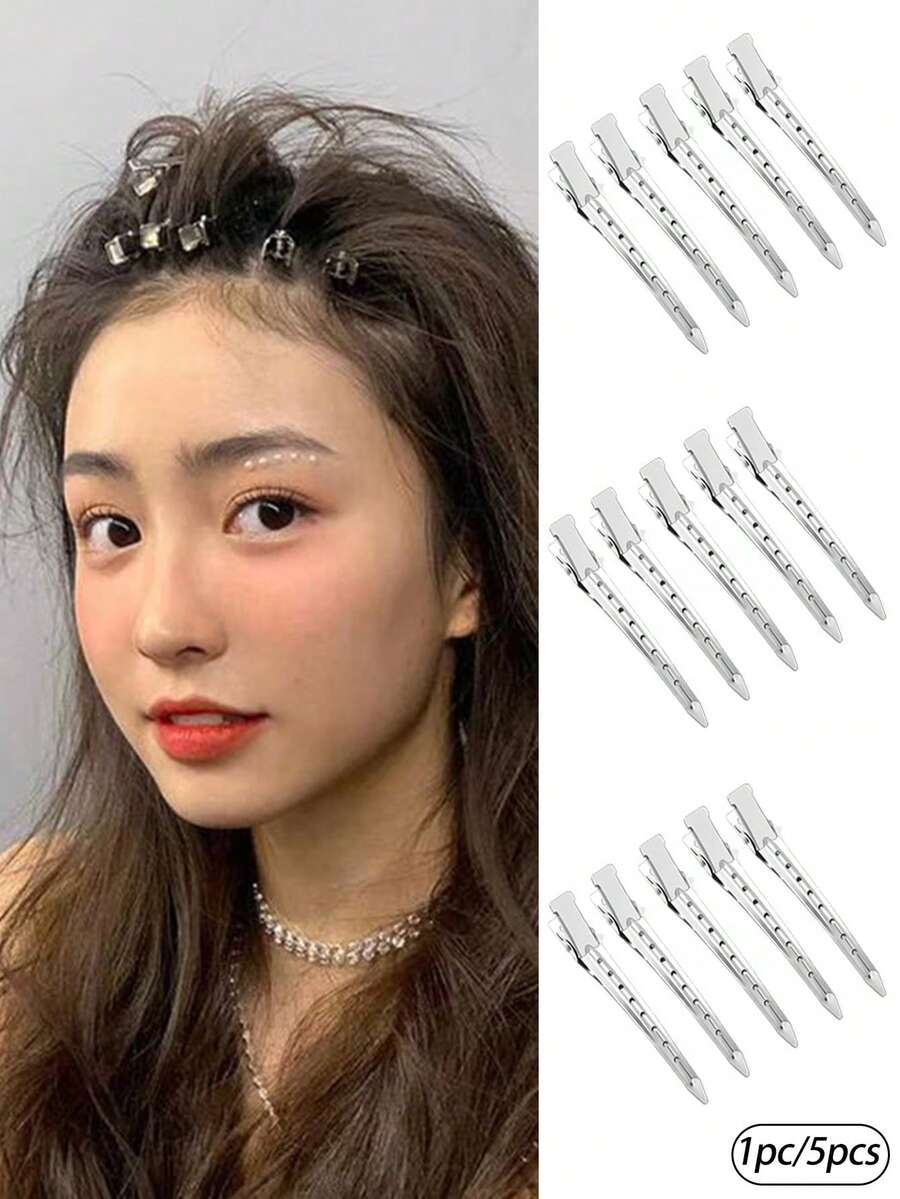 5 piezas/set Pinzas para el cabello que dan volumen a la raíz, garras de peluquería sin costuras para el flequillo, accesorios para el cabello - Plateado - Ver 1