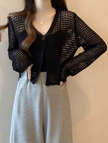 1 chiếc áo khoác cardigan dài tay mỏng nhẹ màu đen, trắng và be, kiểu dáng rộng rãi, thích hợp cho nữ, đi biển, đi nghỉ mát. - Nhiều màu - Xem 4