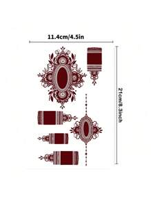 4 Sheets Henna Temporary Tattoo Brown Lace Waterproof Henna Stickers Henna Tattoos For Women Wedding Festival Party - Brown - View 8