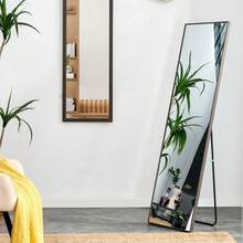 3rd Generation Gray Solid Wood Frame Full Length Mirror, Dressing Mirror, Bedroom Porch, Decorative Mirror, Clothing Store, Floor Mounted Large Mirror, Wall Mounted. 58 "* 15" - 灰色+玻璃 - 查看 4