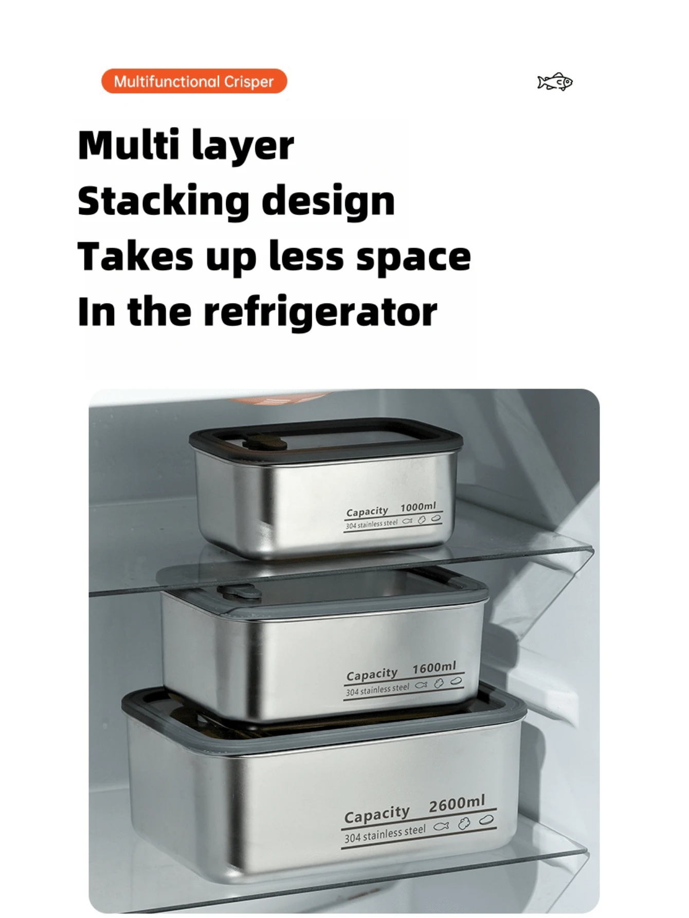 304 Stainless Steel Rectangular Food Container With Glass Lid, Sealed ...