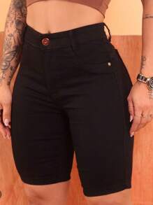 Premium Women's Bermuda Jeans Shorts - màu đen - Xem 1