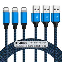 3Pcs/1Pc IPhone Charger Car Carplay Cable, Nylon Braided 10/6/3FT Lightning Cable Fast Charging High Speed Data Sync USB Cord Compatible With IPhone 14 13 12 11 Pro Max XS XR X 8 7 6S 6 Plus SE