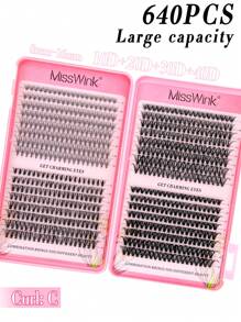 Miss Wink 640簇自然柔软10D 20D 30D 40D超大容量混合8-16mm 0.07mm C卷蓬松浓密假睫毛，DIY手工睫毛嫁接，卡通日常妆容假睫毛，全新升级礼盒装睫毛簇，睫毛簇，单根假睫毛，睫毛，假睫毛 - C - 查看 3