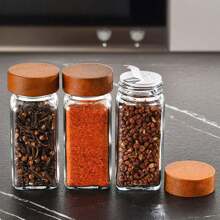 120ml Acacia Wood 4oz Square Glass Spice Jar Pepper Seasoning Bottle With Shaker Lid - Multicolor - View 3