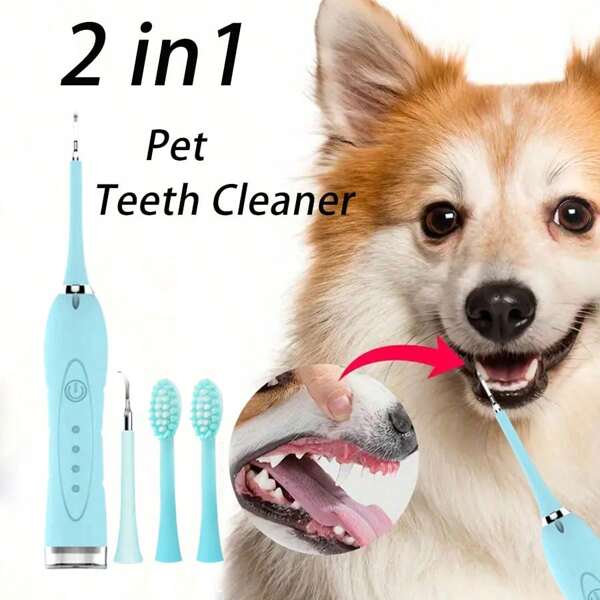 1pc Blue Electric Dog Lover Gift And Dog Mom Love Teeth Cleaner, Two Kinds Of Replaceable Working Tip Cat/Dog Lover Gift And Dog/Cat Mom Love Teeth Cleaner, Portable And Compact Cat Lover Gift And Cat Mom Love And Dog Lover Gift And Dog Mom Love Teeth Cleaner, Washable Electric Cleaning Tool