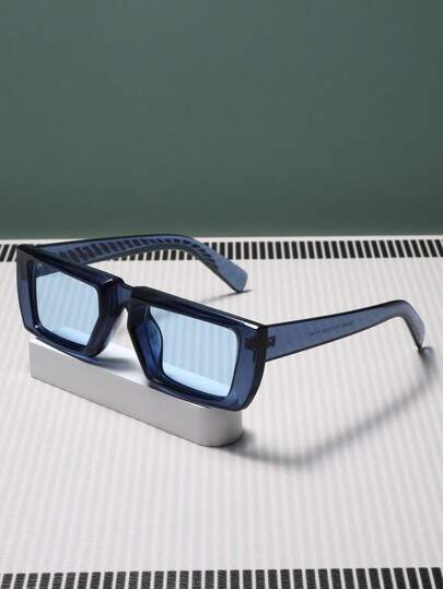 1pair Men's Plastic Fashion Square Fashion Glasses For Outdoor Travel, Party Decoration, Strong Light Blocking, Harmful Light Filtering, Cycling And Daily Use Beach Accessories Glasses Shades Looks Street Style And Suit For Sweater Jacket Sweatshirt Hoodie Leather Pants And Cargo Pants For Summer Beach Vacation,Outdoor,Travel