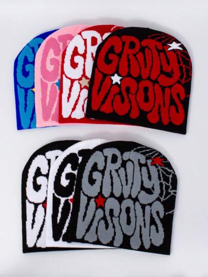 Autumn Winter Knitted Letter Beanie Hat, Warm Y2K Style Unisex Chenille Cap, Casual Streetwear Cuffed Knitted Hat