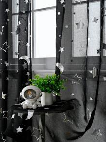 1pc Lightweight Silver Heat Transfer Star And Moon Window Curtain - Black - View 2