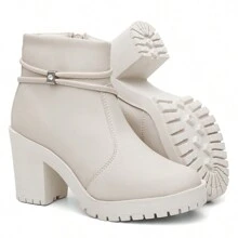 Women's Low Heel High Heel Tractor Comfortable Boot - White - View 1