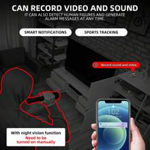 Câmera Wifi Mini HD, Visão Noturna, Detecção de Movimento, Monitoramento Remoto, Ângulo Amplo de 140°, Micro Configuração DIY, Visão Noturna (Sem Luz Visível)