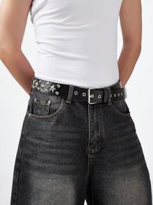 1件男士黑色Y2K朋克铆钉星形皮带扣休闲S码皮带，百搭配饰，适合日常夏季、校园休闲、商务场合，可作为送给男友、丈夫、父亲的礼物，日常穿着，时尚百搭，适合青少年、户外、度假、运动、旅行、街头、波西米亚风、复古秋季、万圣节等秋冬季配饰，适合青少年、青年、男士，休闲、户外、运动、度假、毕业礼物、生日礼物、日常穿着