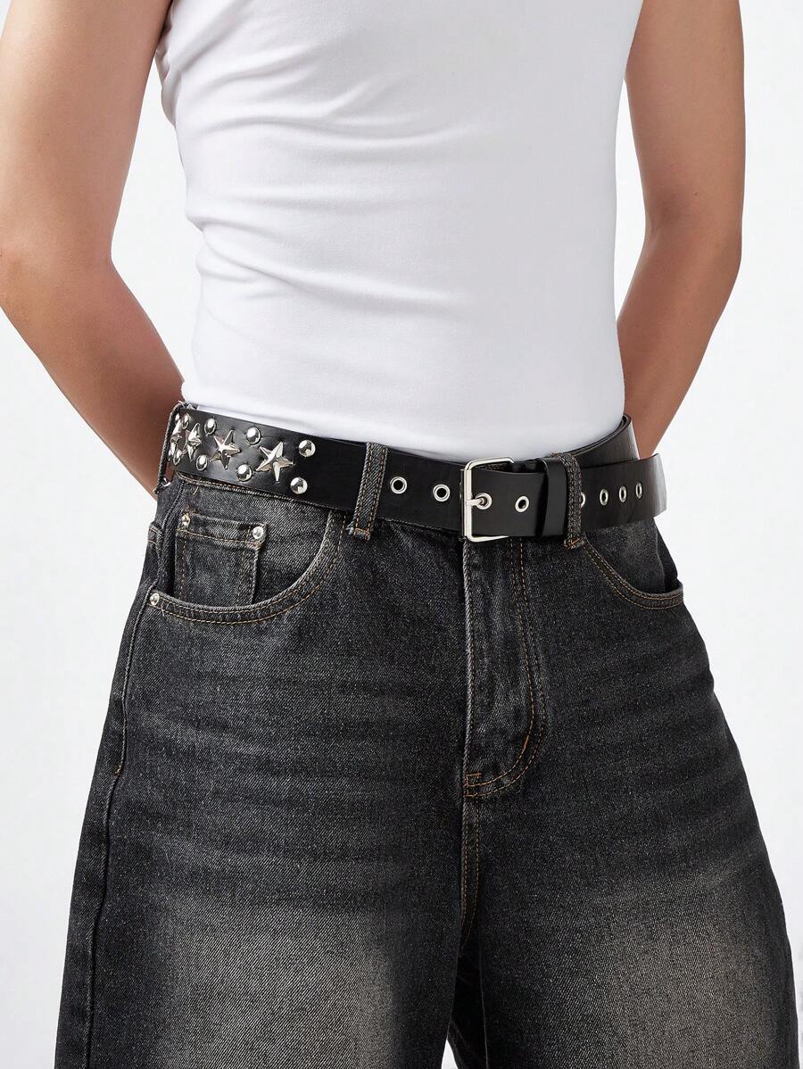 1件男士黑色Y2K朋克铆钉星形皮带扣休闲S码皮带，百搭配饰，适合日常夏季、校园休闲、商务场合，可作为送给男友、丈夫、父亲的礼物，日常穿着，时尚百搭，适合青少年、户外、度假、运动、旅行、街头、波西米亚风、复古秋季、万圣节等秋冬季配饰，适合青少年、青年、男士，休闲、户外、运动、度假、毕业礼物、生日礼物、日常穿着