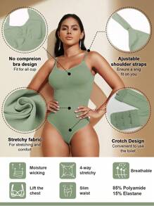 一件装女士无缝塑身连体衣，丁字裤底，瘦身塑形连体衣，收腹连体衣，塑身衣，束腰带 - 橄欖綠 - 查看 5
