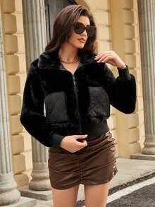 RELISH NOLESS Black Fluffy Short Jacket With Long Sleeves - Black - View 6