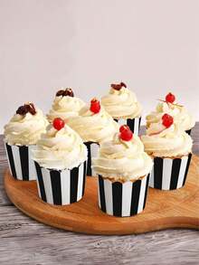 15个装黑白条纹松饼杯烘焙杯加厚耐油零食杯松饼杯家庭甜品蛋糕杯节日派对手拿蛋糕杯甜品杯 - 彩色 - 查看 1