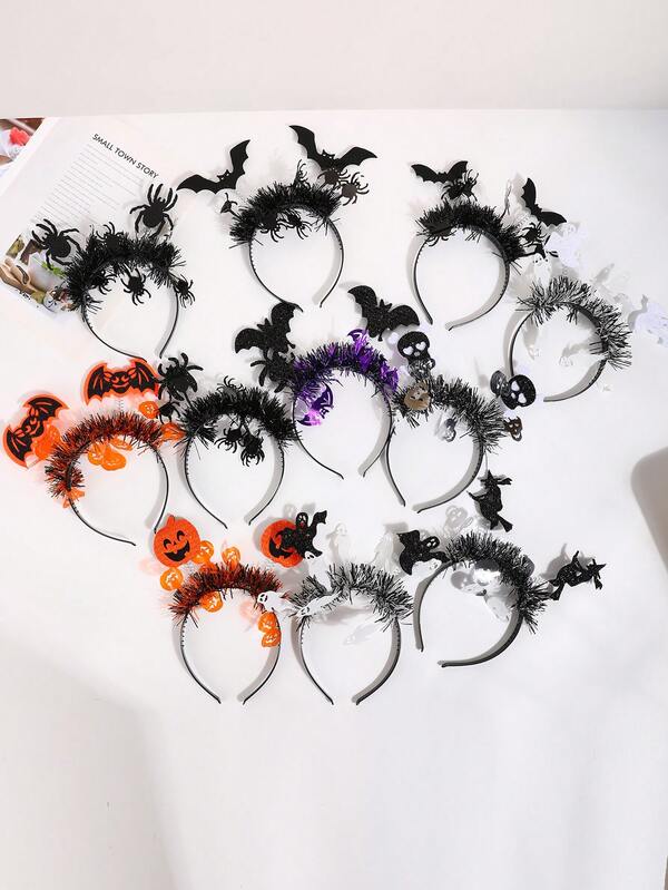 New Halloween Headbands With Pumpkin & Spider, Fluffy Hairbands Props For Party Decoration