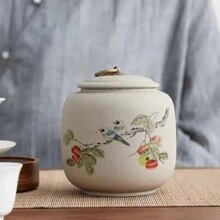 复古密封零食储物罐，适合居家使用，中国复古茶壶造型，陶瓷材质，开学季必备 - 彩色 - 查看 3