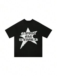 T-shirt unisex z krótkim rękawem i nadrukiem w litery, luźny krój i wszechstronność